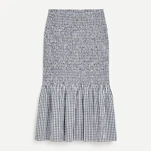 J Crew navy gingham smocked midi skirt - size 4